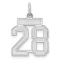 Sterling Silver/Rhodium-plated Satin Number 28 Charm, 19 x 14 mm