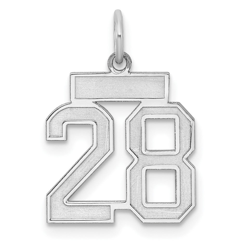 Sterling Silver/Rhodium-plated Satin Number 28 Charm, 19 x 14 mm