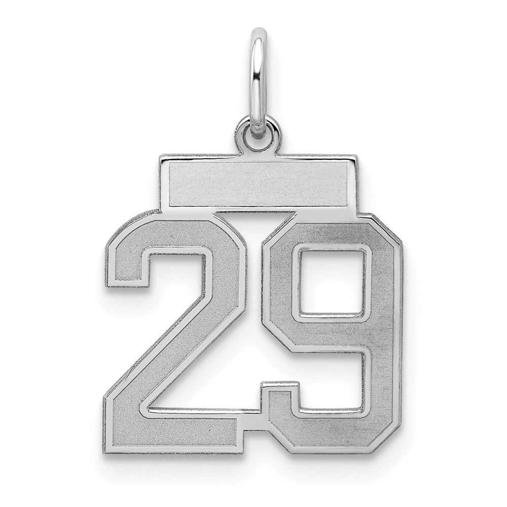 Sterling Silver/Rhodium-plated Satin Number 29 Charm, 19 x 14 mm