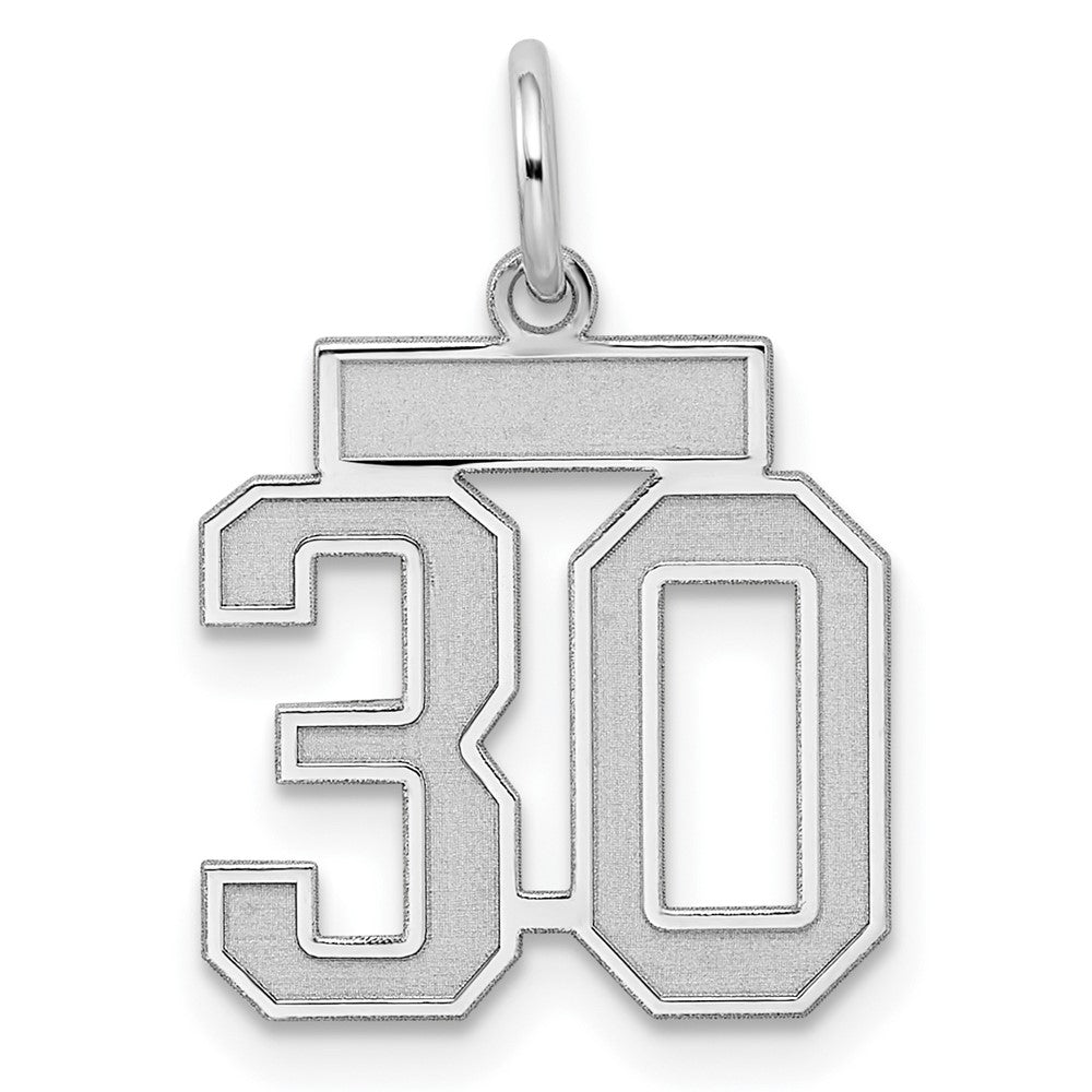 Sterling Silver/Rhodium-plated Satin Number 30 Charm, 19 x 14 mm