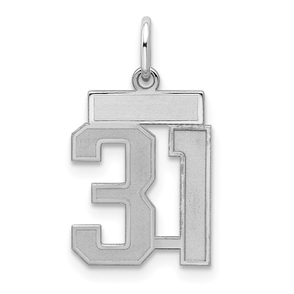 Sterling Silver/Rhodium-plated Satin Number 31 Charm, 19 x 14 mm