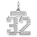 Sterling Silver/Rhodium-plated Satin Number 32 Charm, 19 x 14 mm