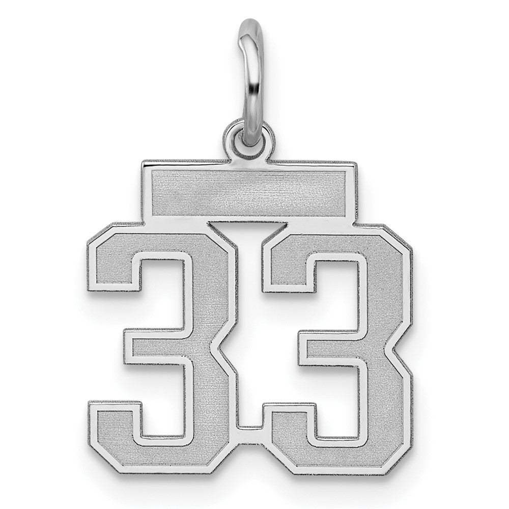 Sterling Silver/Rhodium-plated Satin Number 33 Charm, 19 x 14 mm