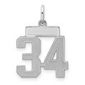 Sterling Silver/Rhodium-plated Satin Number 34 Charm, 19 x 14 mm
