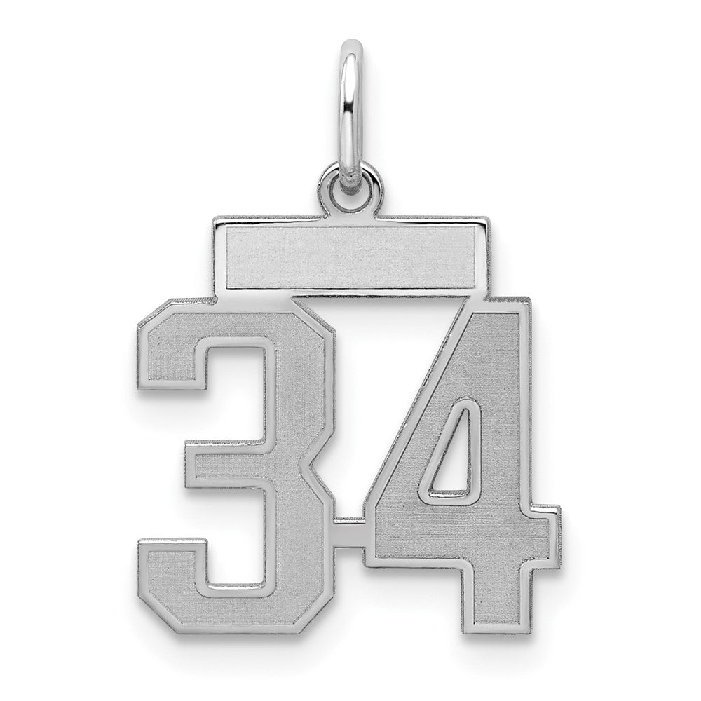 Sterling Silver/Rhodium-plated Satin Number 34 Charm, 19 x 14 mm