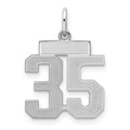 Sterling Silver/Rhodium-plated Satin Number 35 Charm, 19 x 14 mm