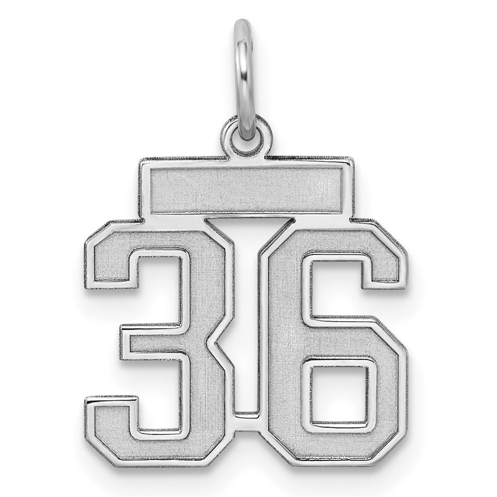 Sterling Silver/Rhodium-plated Satin Number 36 Charm, 19 x 14 mm