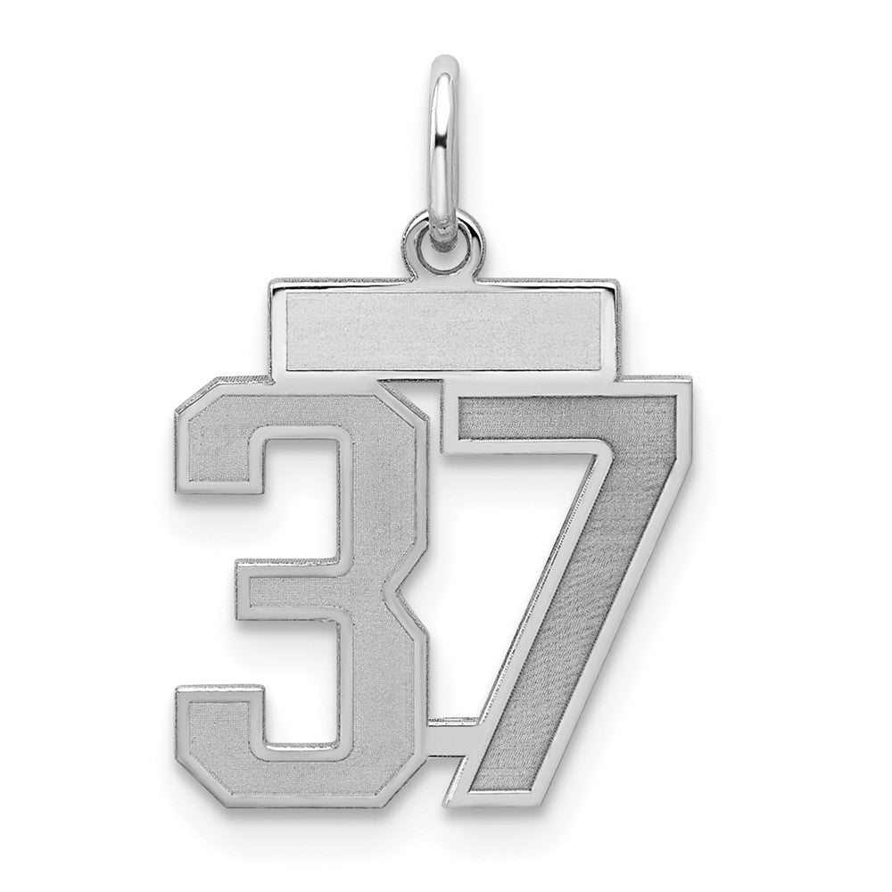 Sterling Silver/Rhodium-plated Satin Number 37 Charm, 19 x 14 mm