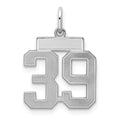 Sterling Silver/Rhodium-plated Satin Number 39 Charm, 19 x 14 mm