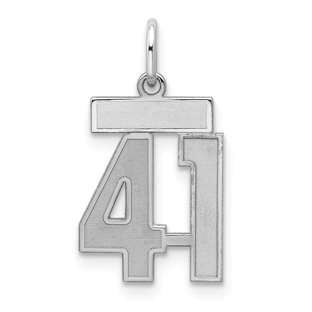 Sterling Silver/Rhodium-plated Satin Number 41 Charm, 19 x 14 mm