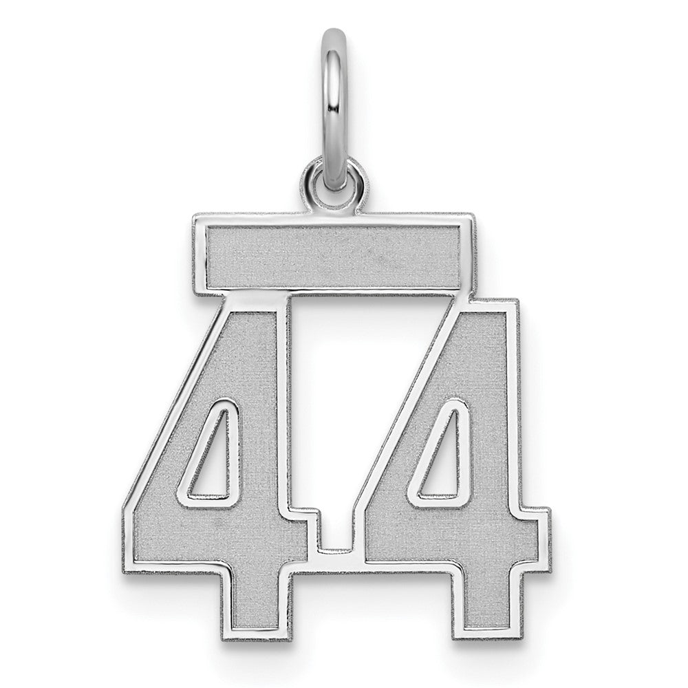 Sterling Silver/Rhodium-plated Satin Number 44 Charm, 19 x 14 mm