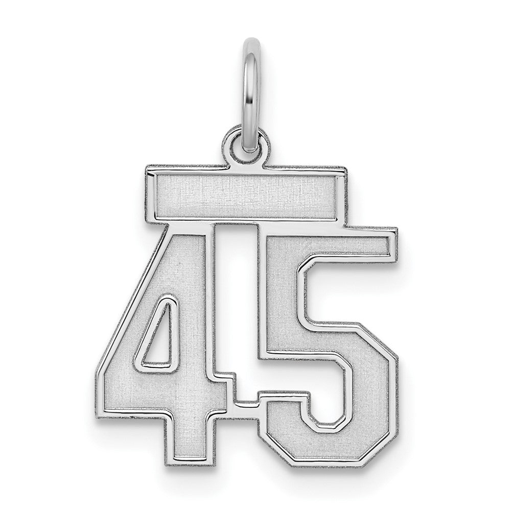 Sterling Silver/Rhodium-plated Satin Number 45 Charm, 19 x 14 mm