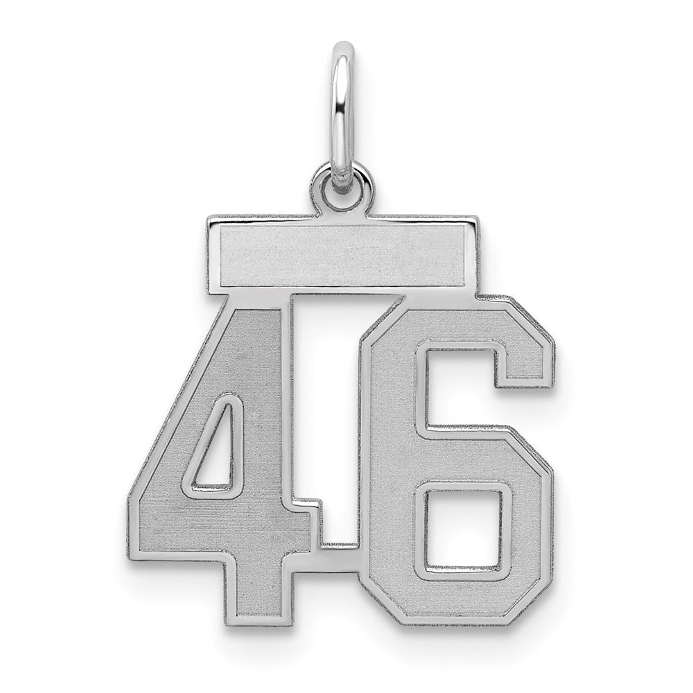 Sterling Silver/Rhodium-plated Satin Number 46 Charm, 19 x 14 mm