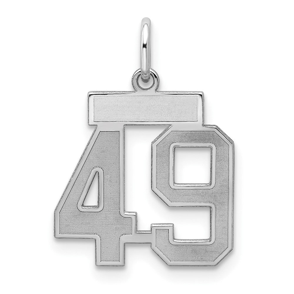 Sterling Silver/Rhodium-plated Satin Number 49 Charm, 19 x 14 mm