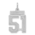 Sterling Silver/Rhodium-plated Satin Number 51 Charm, 19 x 14 mm