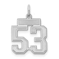 Sterling Silver/Rhodium-plated Satin Number 53 Charm, 19 x 14 mm