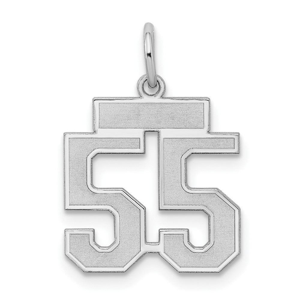 Sterling Silver/Rhodium-plated Satin Number 55 Charm, 19 x 14 mm