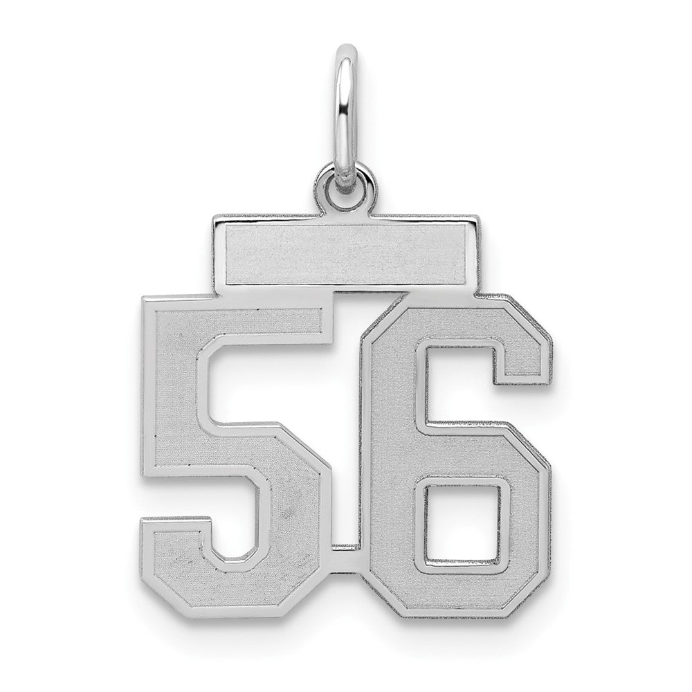 Sterling Silver/Rhodium-plated Satin Number 56 Charm, 19 x 14 mm