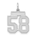 Sterling Silver/Rhodium-plated Satin Number 58 Charm, 19 x 14 mm