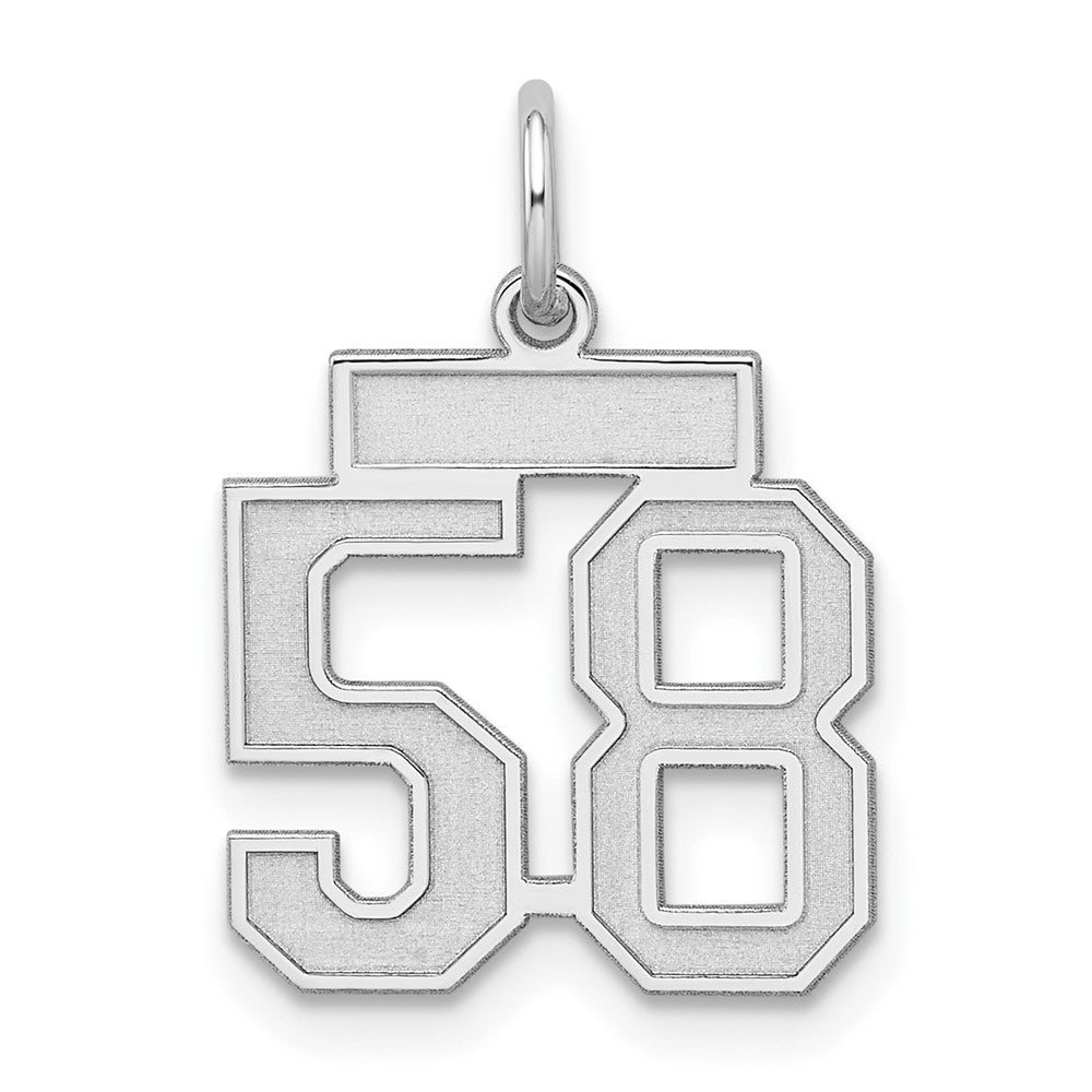 Sterling Silver/Rhodium-plated Satin Number 58 Charm, 19 x 14 mm