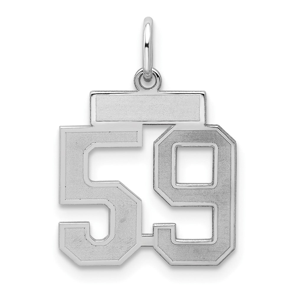 Sterling Silver/Rhodium-plated Satin Number 59 Charm, 19 x 14 mm