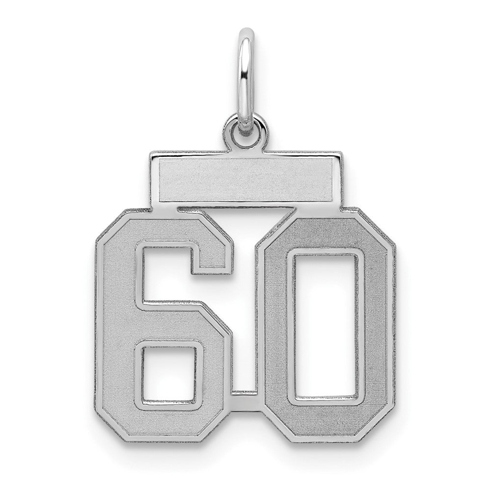 Sterling Silver/Rhodium-plated Satin Number 60 Charm, 19 x 14 mm
