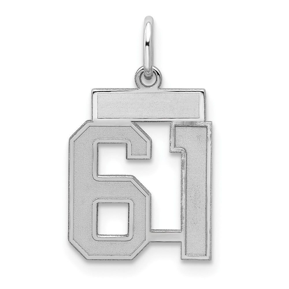 Sterling Silver/Rhodium-plated Satin Number 61 Charm, 19 x 14 mm