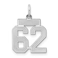 Sterling Silver/Rhodium-plated Satin Number 62 Charm, 19 x 14 mm