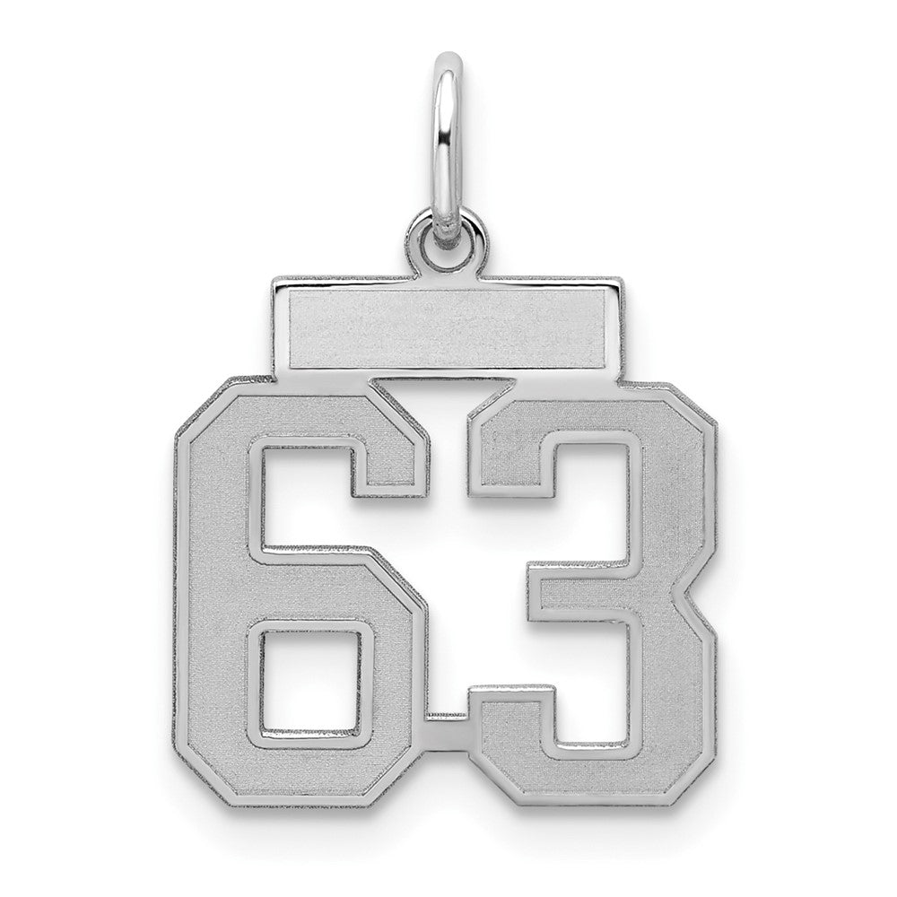 Sterling Silver/Rhodium-plated Satin Number 63 Charm, 19 x 14 mm