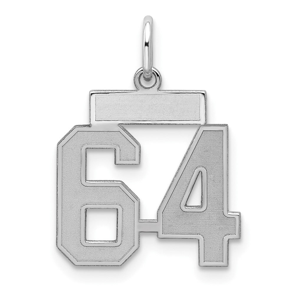 Sterling Silver/Rhodium-plated Satin Number 64 Charm, 19 x 14 mm
