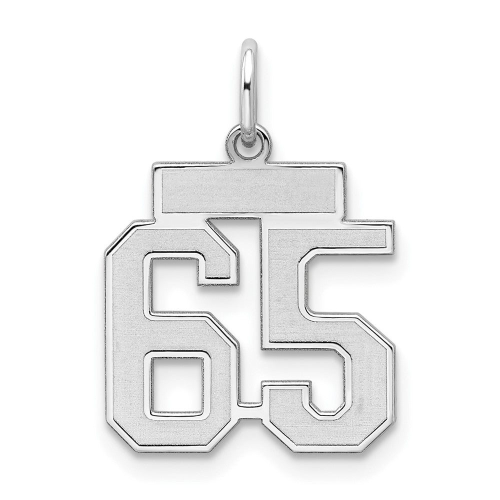 Sterling Silver/Rhodium-plated Satin Number 65 Charm, 19 x 14 mm