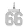 Sterling Silver/Rhodium-plated Satin Number 66 Charm, 19 x 14 mm