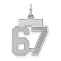 Sterling Silver/Rhodium-plated Satin Number 67 Charm, 19 x 14 mm