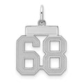 Sterling Silver/Rhodium-plated Satin Number 68 Charm, 19 x 14 mm
