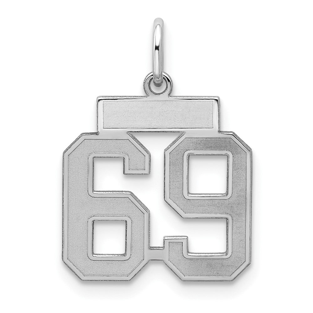 Sterling Silver/Rhodium-plated Satin Number 69 Charm, 19 x 14 mm