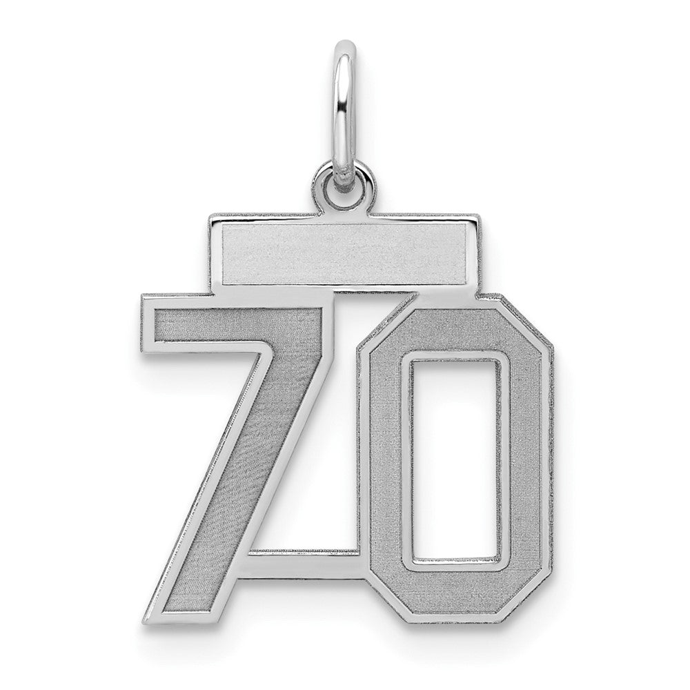 Sterling Silver/Rhodium-plated Satin Number 70 Charm, 19 x 14 mm