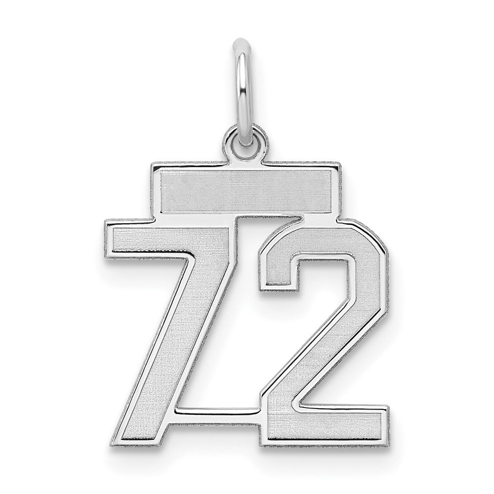 Sterling Silver/Rhodium-plated Satin Number 72 Charm, 19 x 14 mm