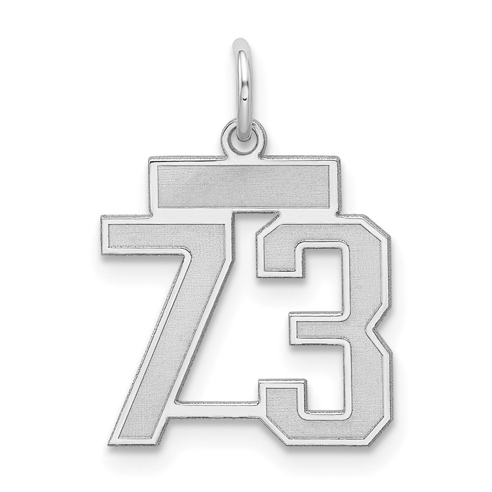 Sterling Silver/Rhodium-plated Satin Number 73 Charm, 19 x 14 mm