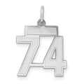 Sterling Silver/Rhodium-plated Satin Number 74 Charm, 19 x 14 mm