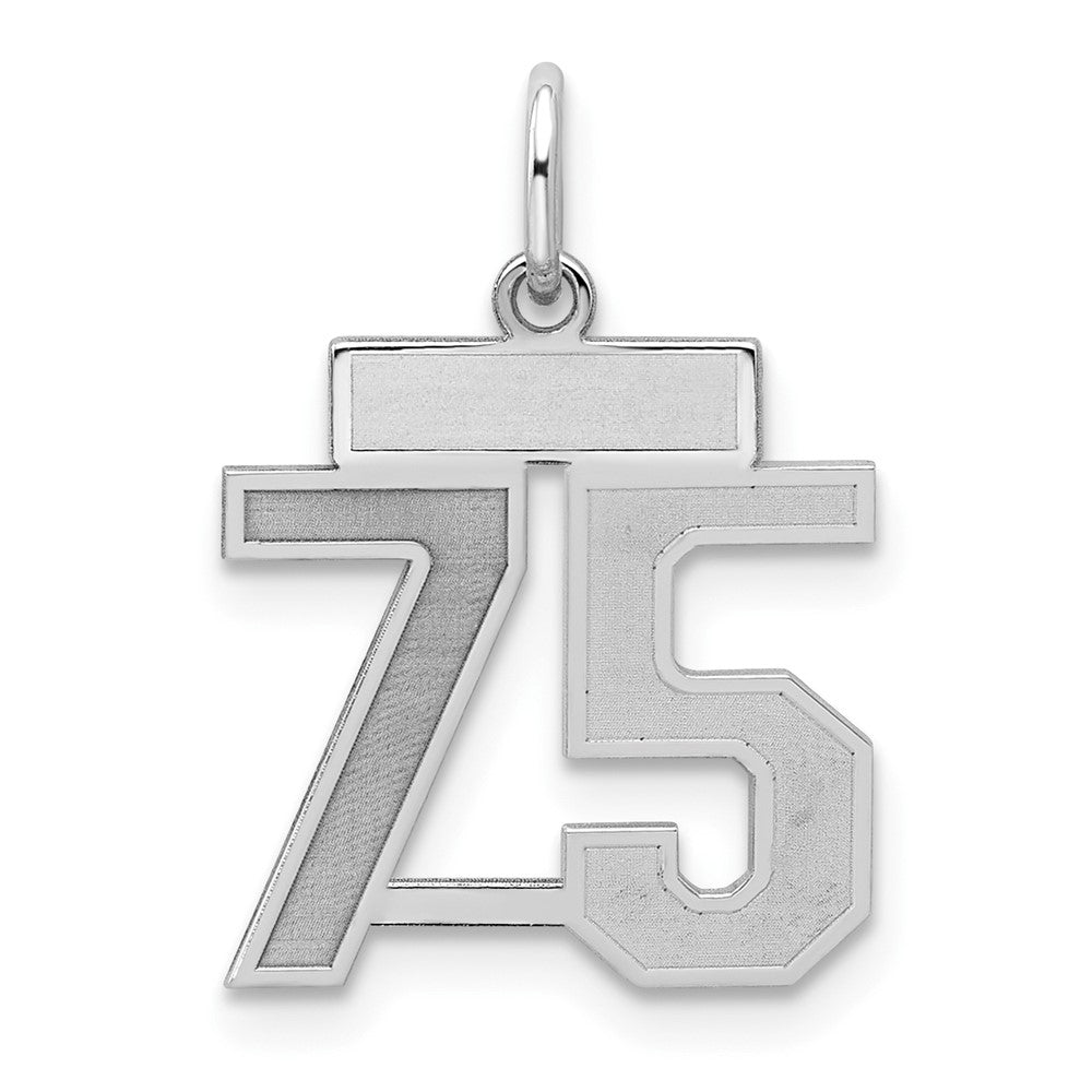 Sterling Silver/Rhodium-plated Satin Number 75 Charm, 19 x 14 mm