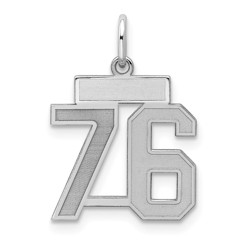 Sterling Silver/Rhodium-plated Satin Number 76 Charm, 19 x 14 mm