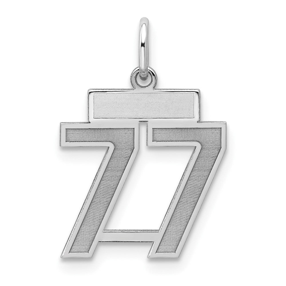 Sterling Silver/Rhodium-plated Satin Number 77 Charm, 19 x 14 mm