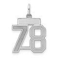 Sterling Silver/Rhodium-plated Satin Number 78 Charm, 19 x 14 mm