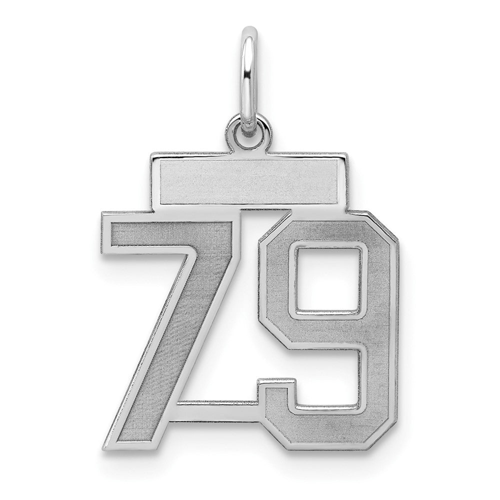 Sterling Silver/Rhodium-plated Satin Number 79 Charm, 19 x 14 mm