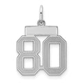 Sterling Silver/Rhodium-plated Satin Number 80 Charm, 19 x 14 mm