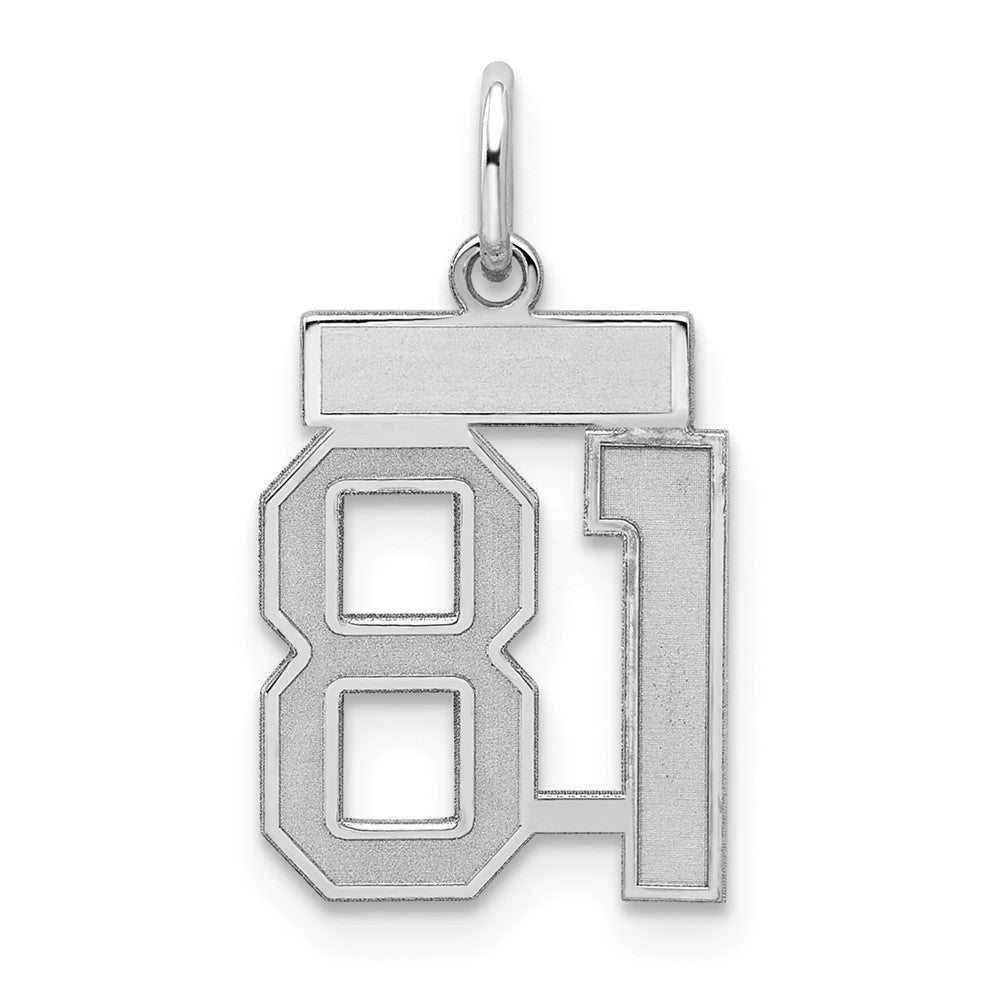 Sterling Silver/Rhodium-plated Satin Number 81 Charm, 19 x 14 mm