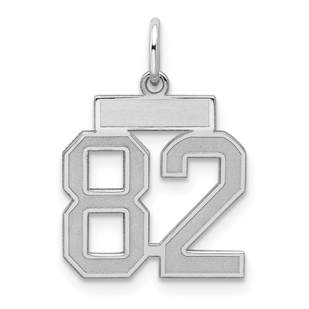 Sterling Silver/Rhodium-plated Satin Number 82 Charm, 19 x 14 mm