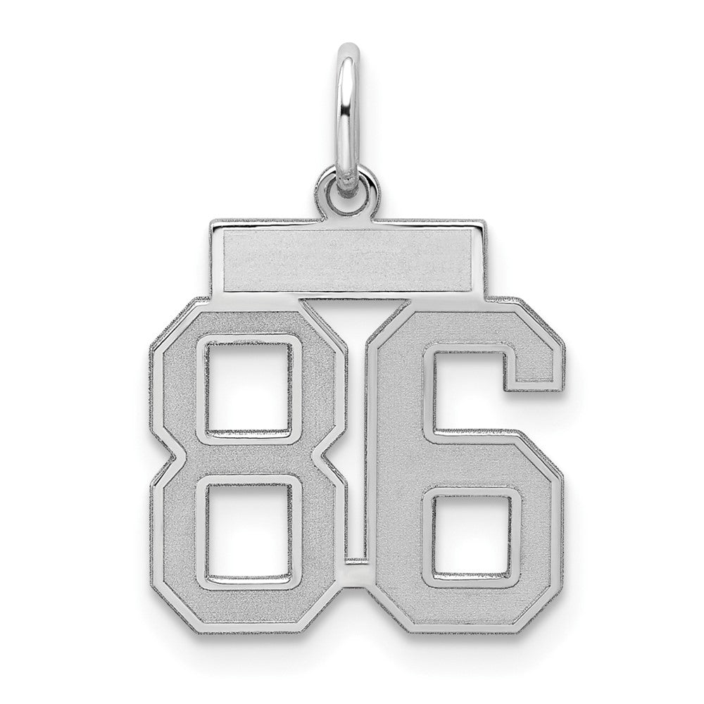 Sterling Silver/Rhodium-plated Satin Number 86 Charm, 19 x 14 mm