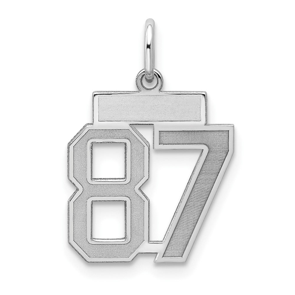 Sterling Silver/Rhodium-plated Satin Number 87 Charm, 19 x 14 mm