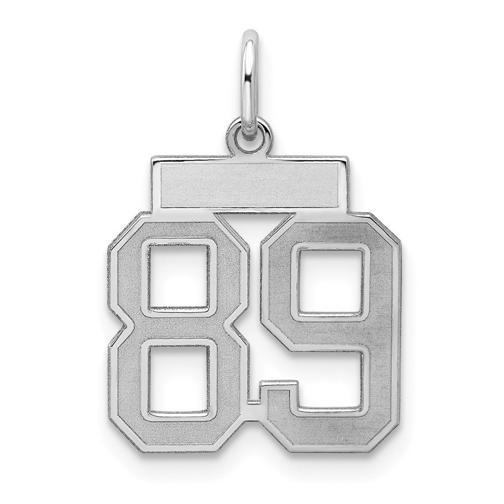 Sterling Silver/Rhodium-plated Satin Number 89 Charm, 19 x 14 mm